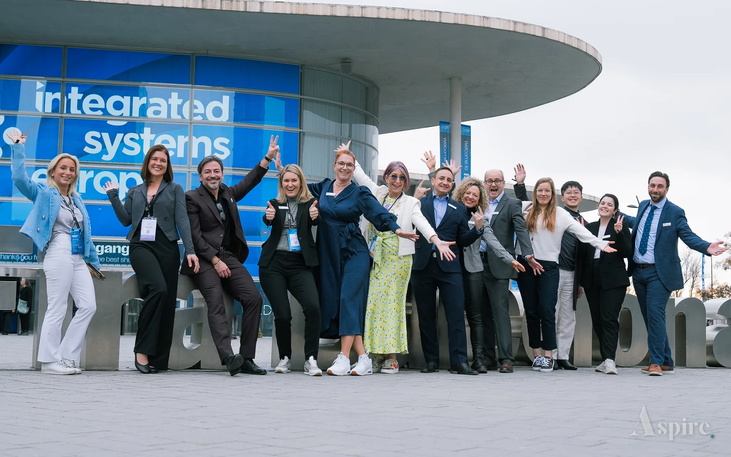 Organisers gathered outside the Integrated Systems Europe venue in Barcelona